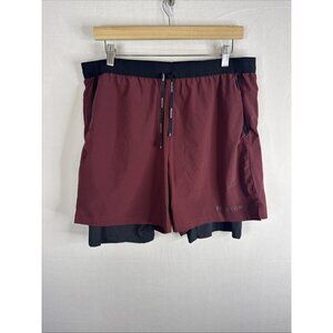Peloton Lined Running Shorts L Burgundy Black 6” Inseam Stretch Training